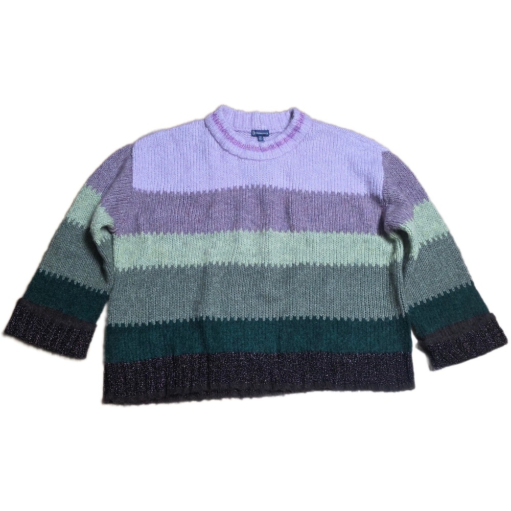NWT Democracy Striped Pullover Sweater Women's Size 3X Lilac Green Metallic Knit